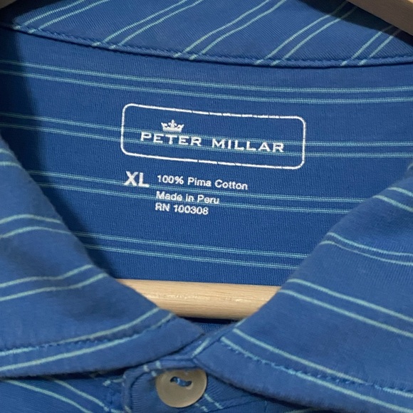 Peter Millar XL  Blue and Light Blue Striped Polo Shirt - Picture 4 of 5